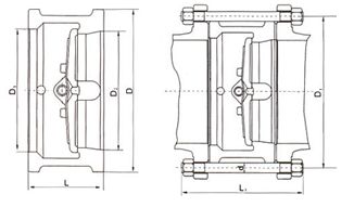 H76對夾雙瓣旋啟式止回閥結(jié)構(gòu)示意圖 H76對夾雙瓣旋啟式止回閥結(jié)構(gòu)示意圖